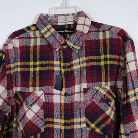 Molokai Surf Co Flannel Shirt Men's Size M Red Plaid Long Sleeve Outdoor - Picture 2 of 8